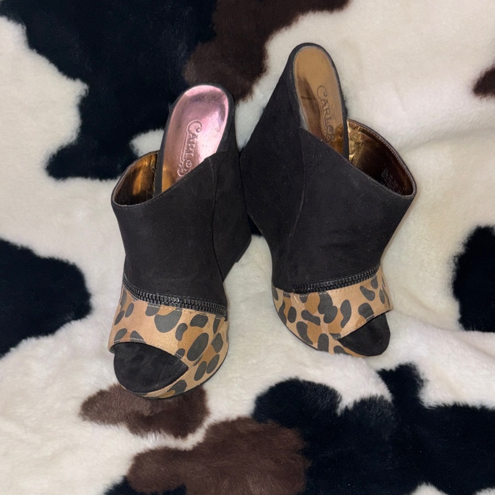 Carlos Santana Black and Leopard Mules